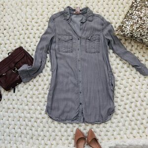 Gray Button-Up Shirt Dress